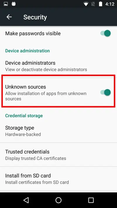 Android install from unknown sources setting used to install the Lovely Craft APK
