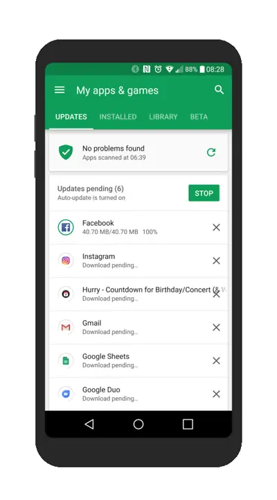 Google Play Protect scanning screen on an Android phone